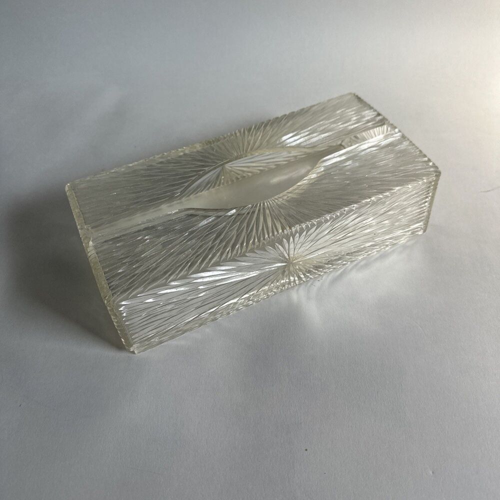 Vintage Celebrity Lucite Starburst Tissue Box Clear Cut MCM Acrylic Holder Prop